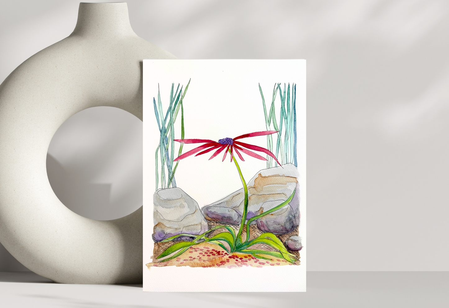 Flower in the Rocks - Original Art Card