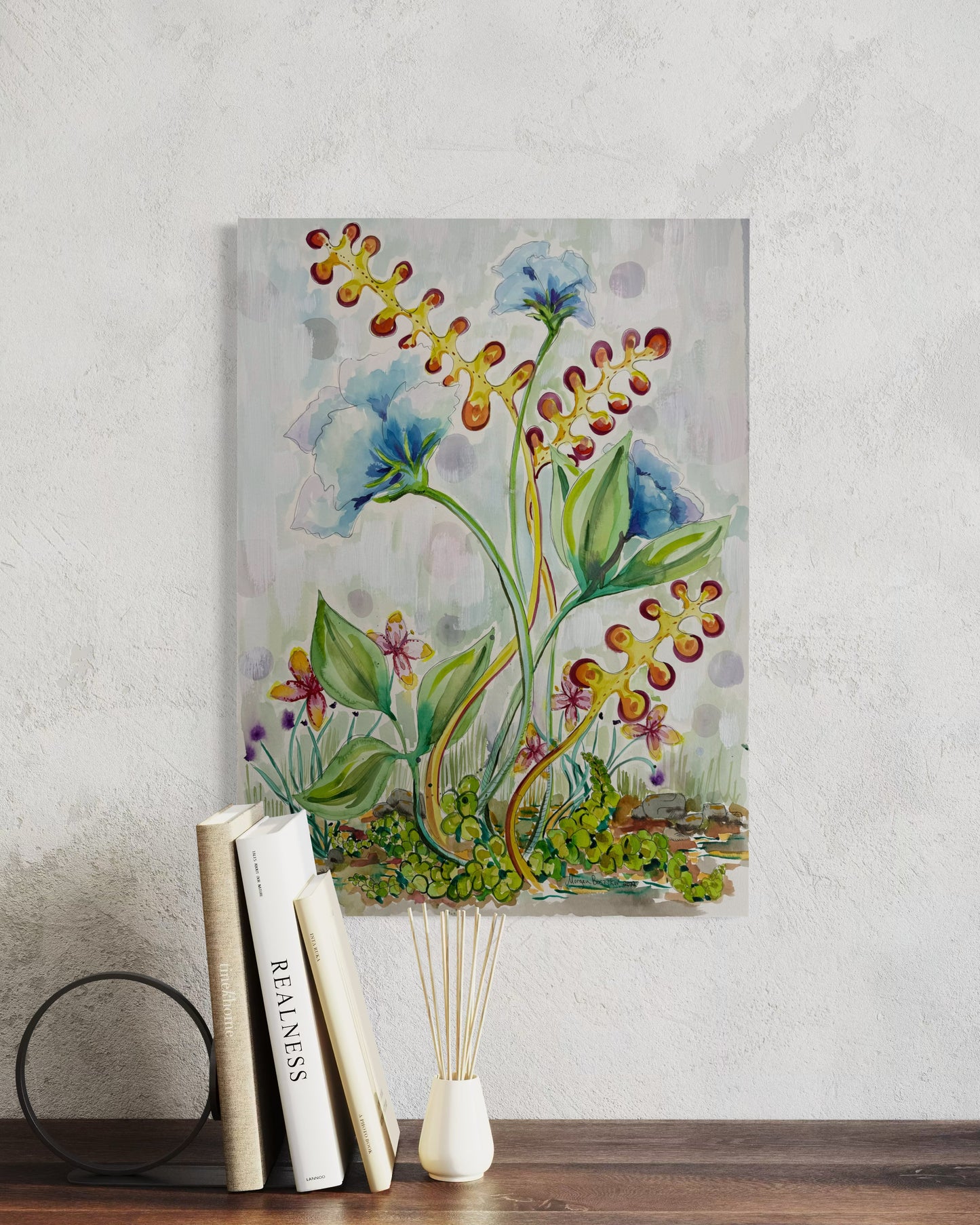 Ground Bouquet Watercolor with Large Blue Flowers