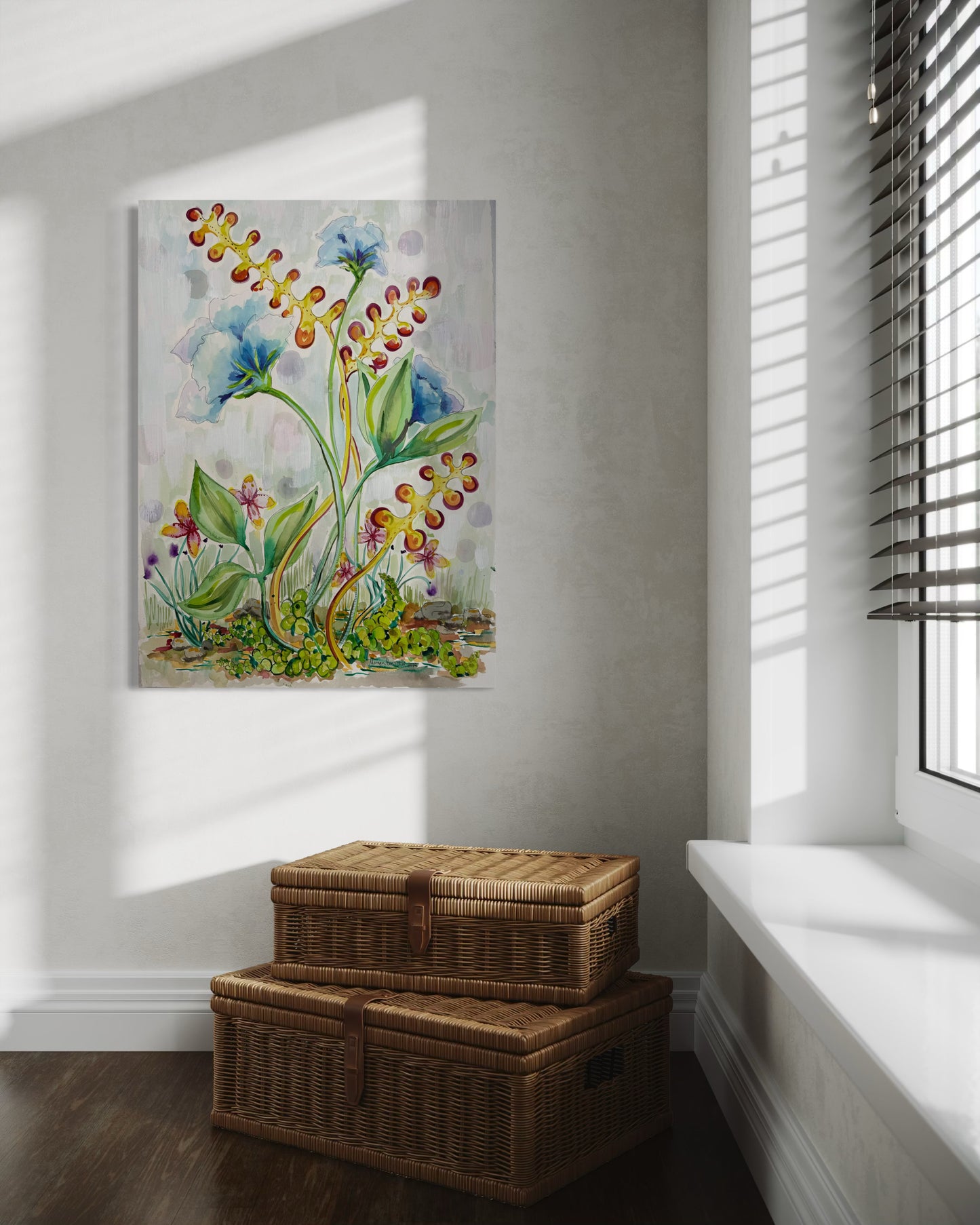 Ground Bouquet Watercolor with Large Blue Flowers