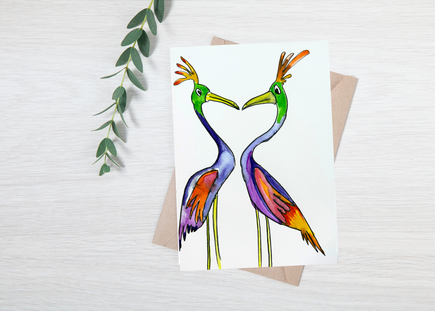 Kissing Birds - Original Art Card