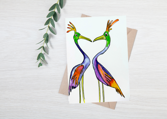 Kissing Birds - Original Art Card