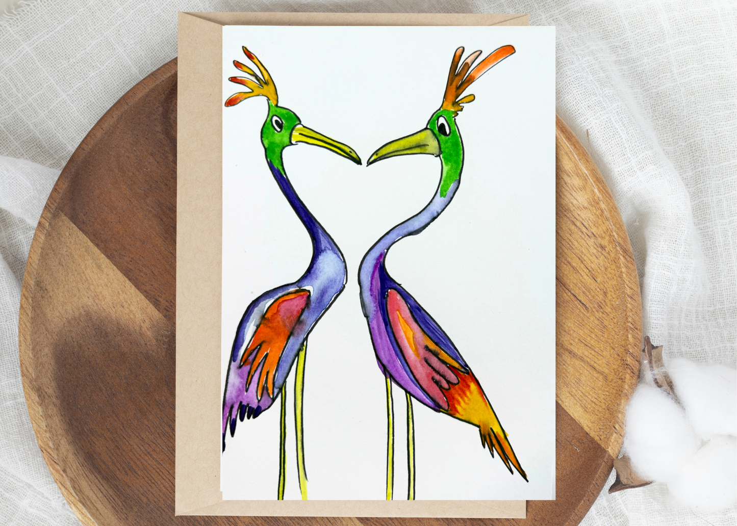 Kissing Birds - Original Art Card