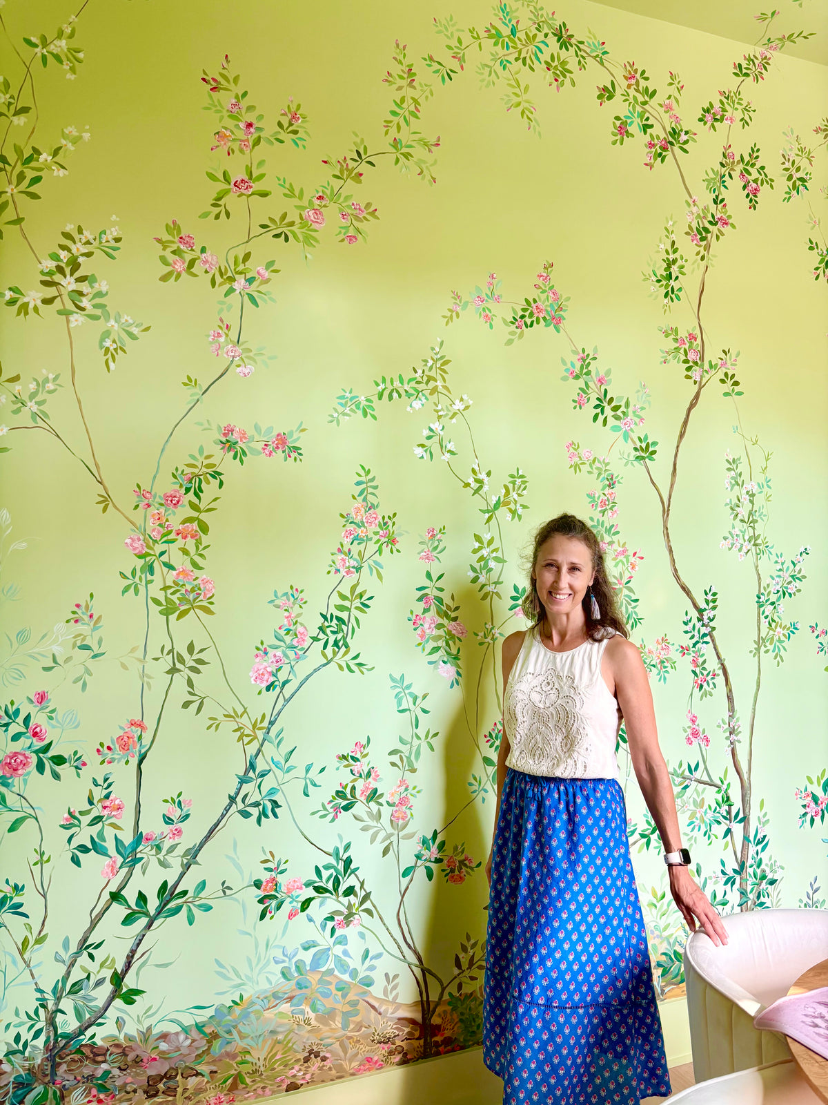 Morgan Boszilkov Mural Botanical Climbing Roses Handpainted, Atlanta Muralis